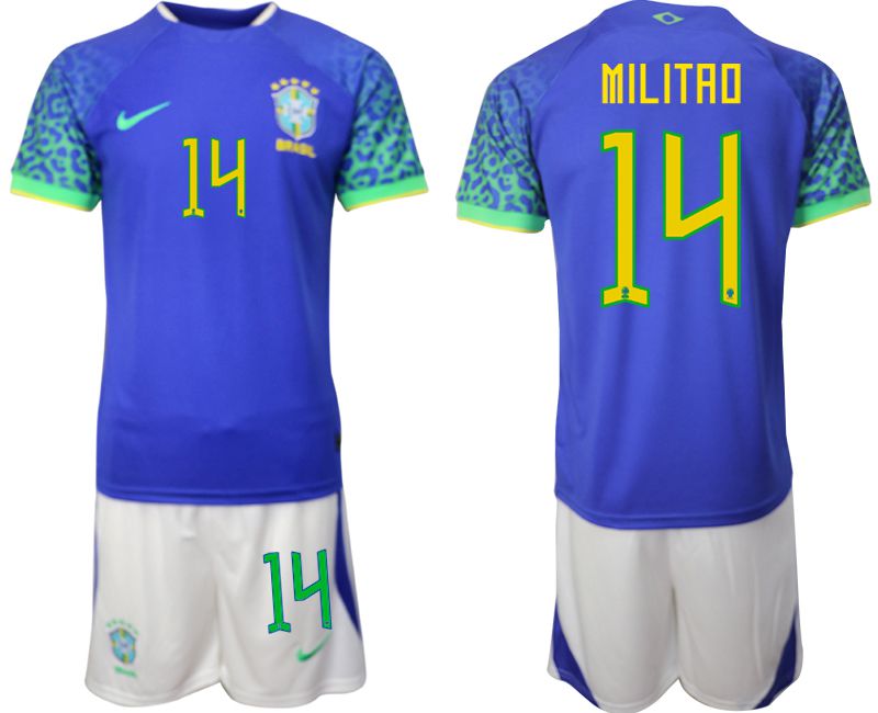 Men 2022 World Cup National Team Brazil away blue #14 Soccer Jerseys